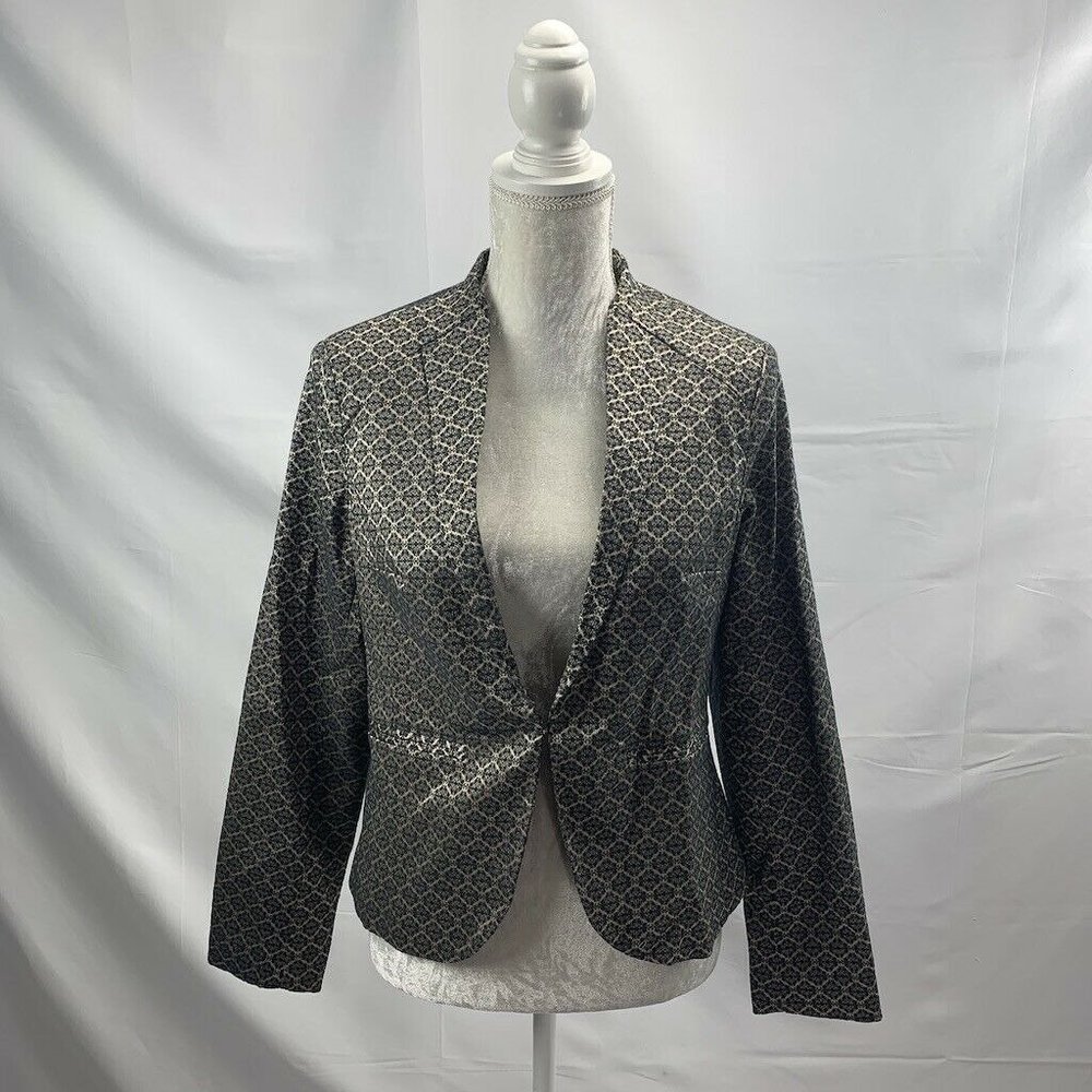 G by Giuliana Rancic Ornate Elaborate Metallic Jacquard Damask Blazer Black Gold